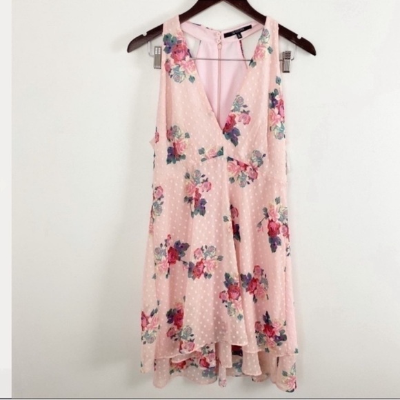 19 Cooper Pink Floral Sleeveless V-Neck Mini Dress Size Large NEW Textured Dot - Picture 3 of 11